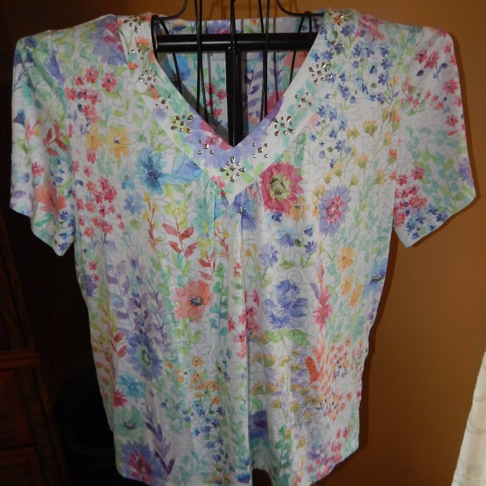 Ladies alfred dunner Short Sleeve blouse - Shirt - Top ~~ Size L - Picture 3 of 8